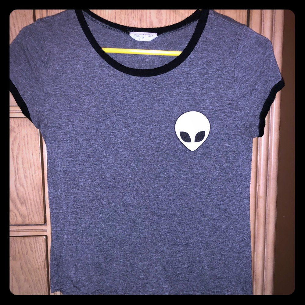 french pastry Grey Crop Top with Alien Logo
